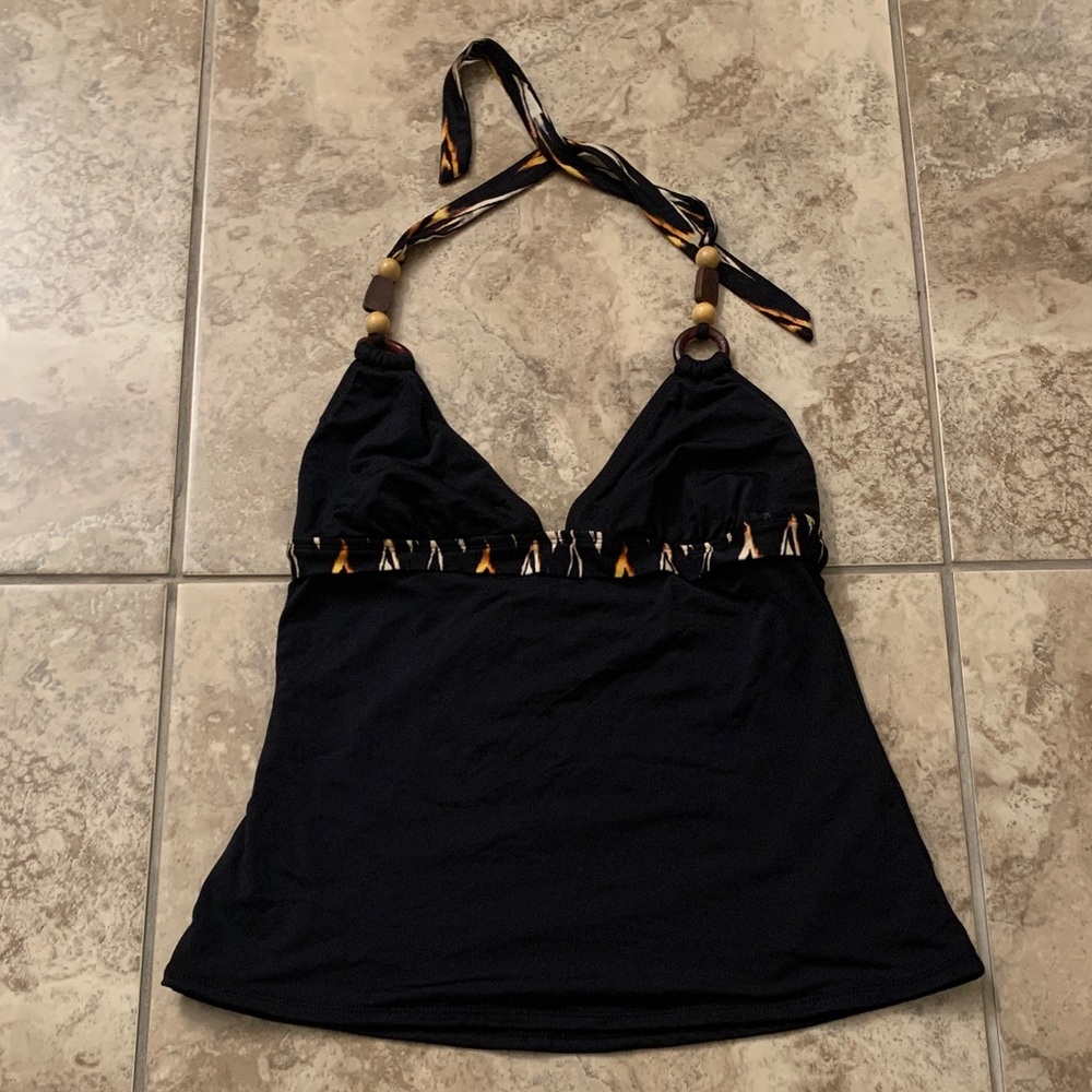 Cole of California Black Tankini Top with Beaded Accents Animal print